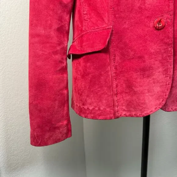 NEIMAN MARCUS EXCLUSIVE VINTAGE WOMEN'S RED LEATHER SUEDE BLAZER JACKET XL - Picture 5 of 13
